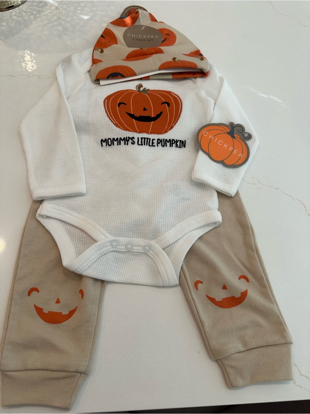 chick pea White & Tan Pumpkin Baby Costume Set